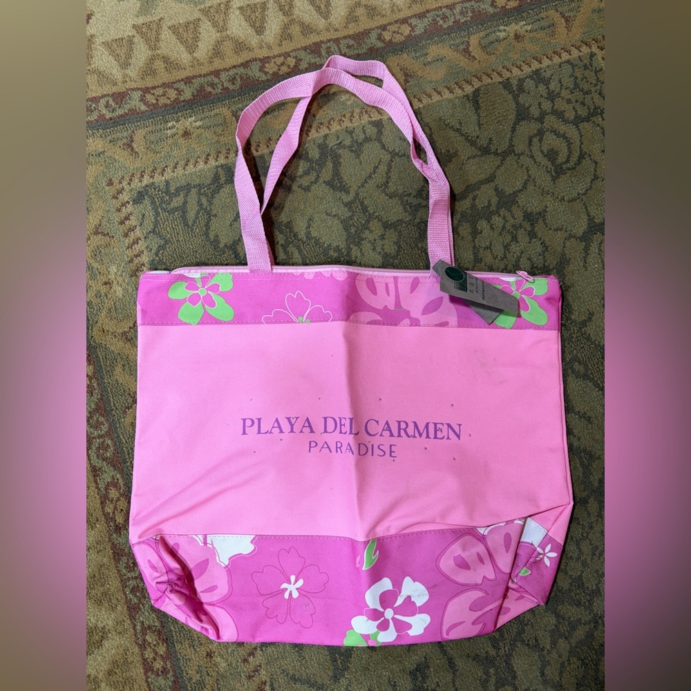 Playa Del Carmen Pink Floral Tote Bag